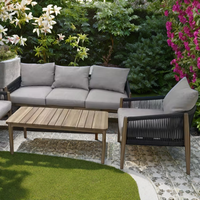 Table à manger d'extérieur moderne avec dessus en béton Ensemble de mobilier d'extérieur en teck Banc en bois Ensemble table et chaises de jardin