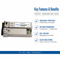 Transceiver SFP+ 10G BIDI 40km Tx1270nm Rx1330nm Fibre Simple LC Bidirectionnel 10G pour Cisco Mikrotik