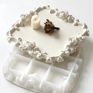 Moule en silicone pour plateau à <span class=keywords><strong>fleurs</strong></span> roses, bordure florale en dentelle, plateau carré, moules en résine pour <span class=keywords><strong>fleurs</strong></span>, moules en résine époxy, plâtre, artisanat de moulage - Product Image 1