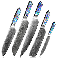 Ensemble de couteaux de cuisine professionnels Santoku Kiritsuke Nakiri, manche en coquille d'ormeau en acier damas, 5 pièces