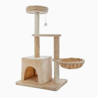 Arbre à chat classique avec plateforme de saut en beige brun, tour d'escalade multi-niveaux pour chats d'intérieur avec poteaux à gratter
