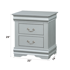 Louis Philippe III Platinum Finish Nightstand 24x22x16 Inches Two Drawer Storage <b>Side</b> <b>Table</b> - Product Image 1