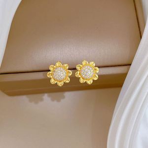 Jewelry Set Sparkling Zircon Sunflower Necklace Stud Earrings for Women Girls Gold Color Stainless Steel <b>Chain</b> Jewelry Set Gifts - Product Image 2