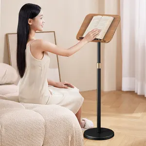 Factory Wholesale Aluminum Metal Walnut Retractable Multi-functional Floor Reading Tablet Stand And Book Stand