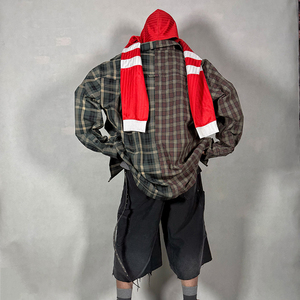 Abbigliamento da uomo all'ingrosso con bottone Plus Size camicie a quadri 100% cotone a manica <span class=keywords><strong>lunga</strong></span> Patchwork camicie di <span class=keywords><strong>flanella</strong></span> - Product Image 6