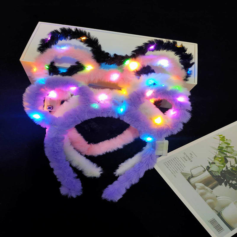 New Cute Children Girl Glowing Plush Hairband Wholesale Cat Ear Led Flashing Headbands