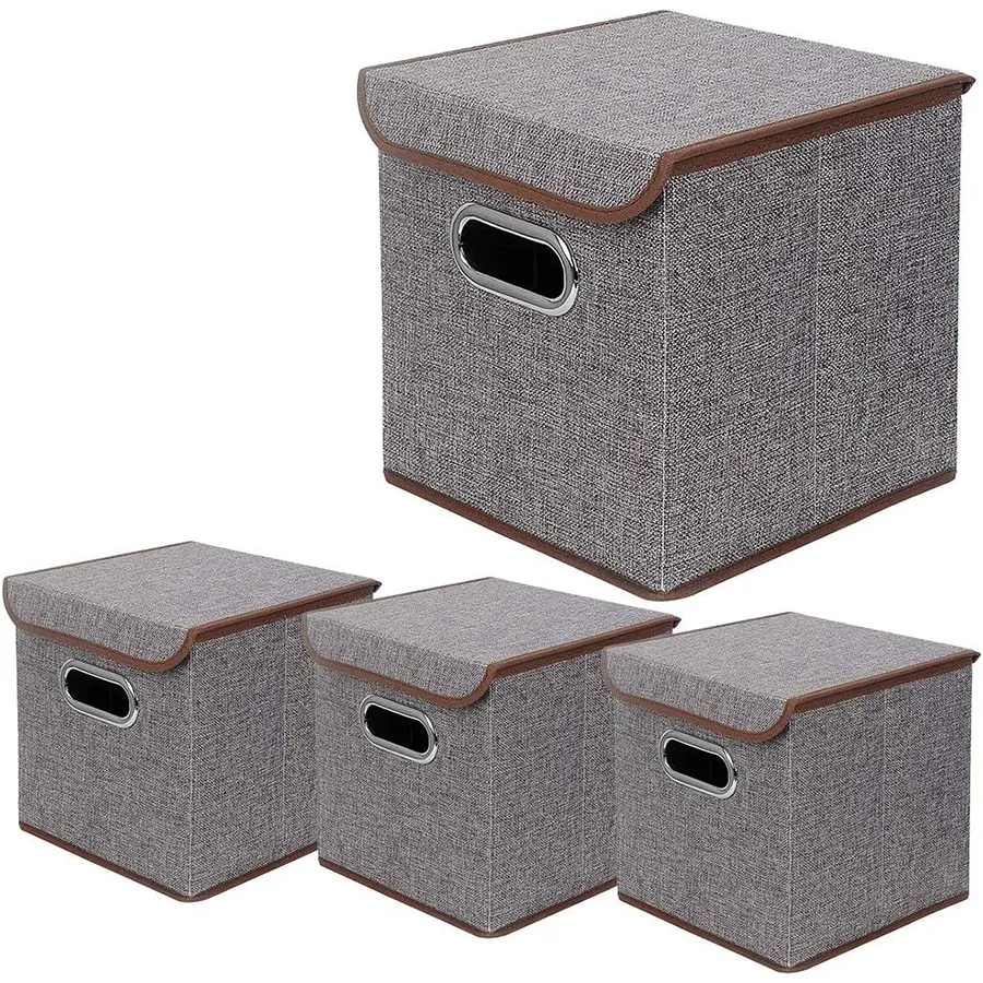 Linen Vải Stackable Lưu Trữ Thùng Đồ Chơi Tổ Chức Hộp Cube Vải Nhiệm Vụ Nặng Nề Trẻ Em Lưu Trữ Thùng Có Nắp Đậy