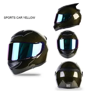 Casco Retro de fibra de carbono para motocicleta, protector de cabeza de cara completa con alta resistencia a impactos, resistente al agua