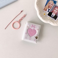 Himocute penutup PVC Mini 2 inci, Album foto plastik penyimpanan kartu ID dengan gantungan kunci berbentuk hati, liontin ikat Spiral