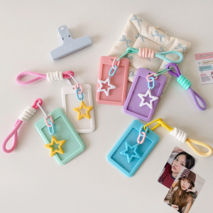 Candy Color 3 Inches Album Woven Keychain Photo Insertable Keychain Display Card Holder With <b>Star</b> Pendant Photo <b>Key</b> Chains - Product Image 4