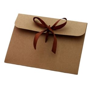 Boîte-cadeau en carton kraft brun écologique personnalisée, simple, pour mariage, avec ruban - Product Image 1
