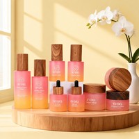 Flacon de lotion en verre rose et orange de 30g, 50g, 100g, 30ml, avec couvercle en bois de zèbre, vide, pour nettoyant visage, soins de la peau, emballage cosmétique