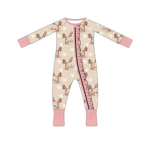 Ventes en gros de pyjamas pour bébés en bambou confortable avec détails en dentelle - Adorable <span class=keywords><strong>pyjama</strong></span> <span class=keywords><strong>zippé</strong></span> pour bébés en bambou respirant - Product Image 1