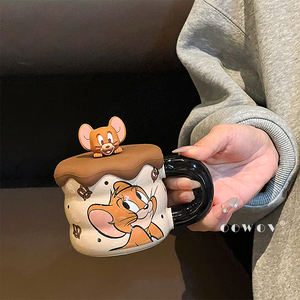 Tazza in Ceramica <span class=keywords><strong>Tom</strong></span> e <span class=keywords><strong>Jerry</strong></span> con Cannuccia e Coperchio in PP, Bicchiere per Bambini, per Ufficio, Casa e Regalo - Product Image 3