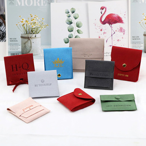 Custom <b>Embossed</b> logo Envelope Folding Velvet Suede Microfiber Jewelry Packaging Bags Pouch with Button Inserts <b>Cards</b> for Jewelry - Product Image 5
