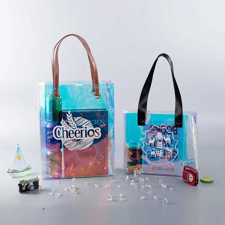 Customized Laser Iridescent Tote Bag Colorful Transparent Holographic TPU Rainbow Bags Fashion Casual Shiny Holographic Handbag