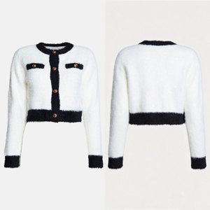 Chaqueta de Punto Elegante Estilo Old Money para <span class=keywords><strong>Mujer</strong></span>, con Ribete en Contraste, <span class=keywords><strong>Cardigan</strong></span> de Lujo con Botones Dorados, Personalizable OEM/ODM - Product Image 3