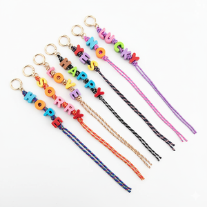 Porte-clés en corde tressée colorée personnalisé, lettre HAPPY LOVE LUCKY, breloque pour sac, pendentif - Product Image 1