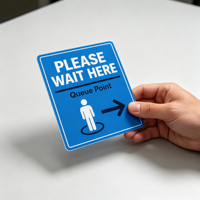Autocollant de signalisation directionnelle en PVC, « Veuillez attendre ici », point de file d'attente, autocollant durable en PVC pour hôpital, bureau, magasin, sol.