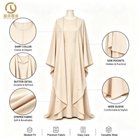 Fournisseur OEM ODM – Robe longue modeste en ivoire personnalisable avec votre design, manches longues, boutonnée sur le devant, coupe trapèze avec poches latérales pour femme