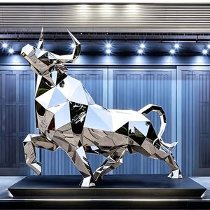 Sculpture d'animal géométrique en acier inoxydable poli miroir pour extérieur, taureau, cheval, éléphant, chien, personnalisable pour la décoration de parcs et de places publiques - Product Image 1