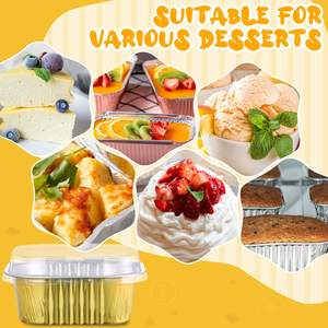 Contenedor Desechable Cuadrado para Postres de 300 ml, Mini Vasos de Papel de Aluminio para Alimentos, Molde para Hornear Muffins, Molde para Tarta, Mousse, Gelatina y Pudin - Product Image 4