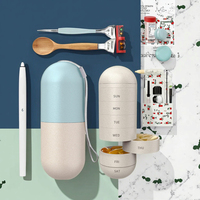 Boîte à médicaments portable 7 tiroirs capsule de voyage hebdomadaire étanche à l'humidité 7 mallette de rangement de table en paille de blé étuis de rangement de pilules