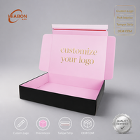 Boîte d'expédition personnalisée avec logo, noir mat, intérieur rose, en carton, pour cosmétiques, vente en gros, usine
