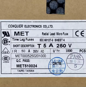 <span class=keywords><strong>CQ</strong></span> MET T5A 250V MET5A 250V 8*8 Nuevo Fusible Cilíndrico LCD Original con Conector Radial, Fusible Micro de Retardo de Tiempo - Product Image 6