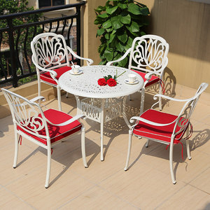 Juego de Muebles de Jardín Ulandy de Aluminio Fundido para Exteriores, Mesa y Sillas Resistentes al Agua y a los Rayos UV, Combinación Móvil para Ocio, Color Blanco - Product Image 1