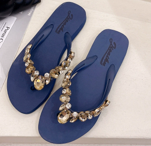 Sandalias de tacón plano de estilo coreano con estilo para mujer, zapatillas de playa con diamantes de imitación de vidrieras, nuevas <span class=keywords><strong>Chanclas</strong></span> de piedras de cristal a la moda - Product Image 5