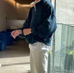 Suéter Americano Vintage para Hombre, con Cierre de 1/4, Holgado, Informal, con Letras, Sudadera con Cuello Redondo, Sudadera con Cierre para Hombre - Product Image 3