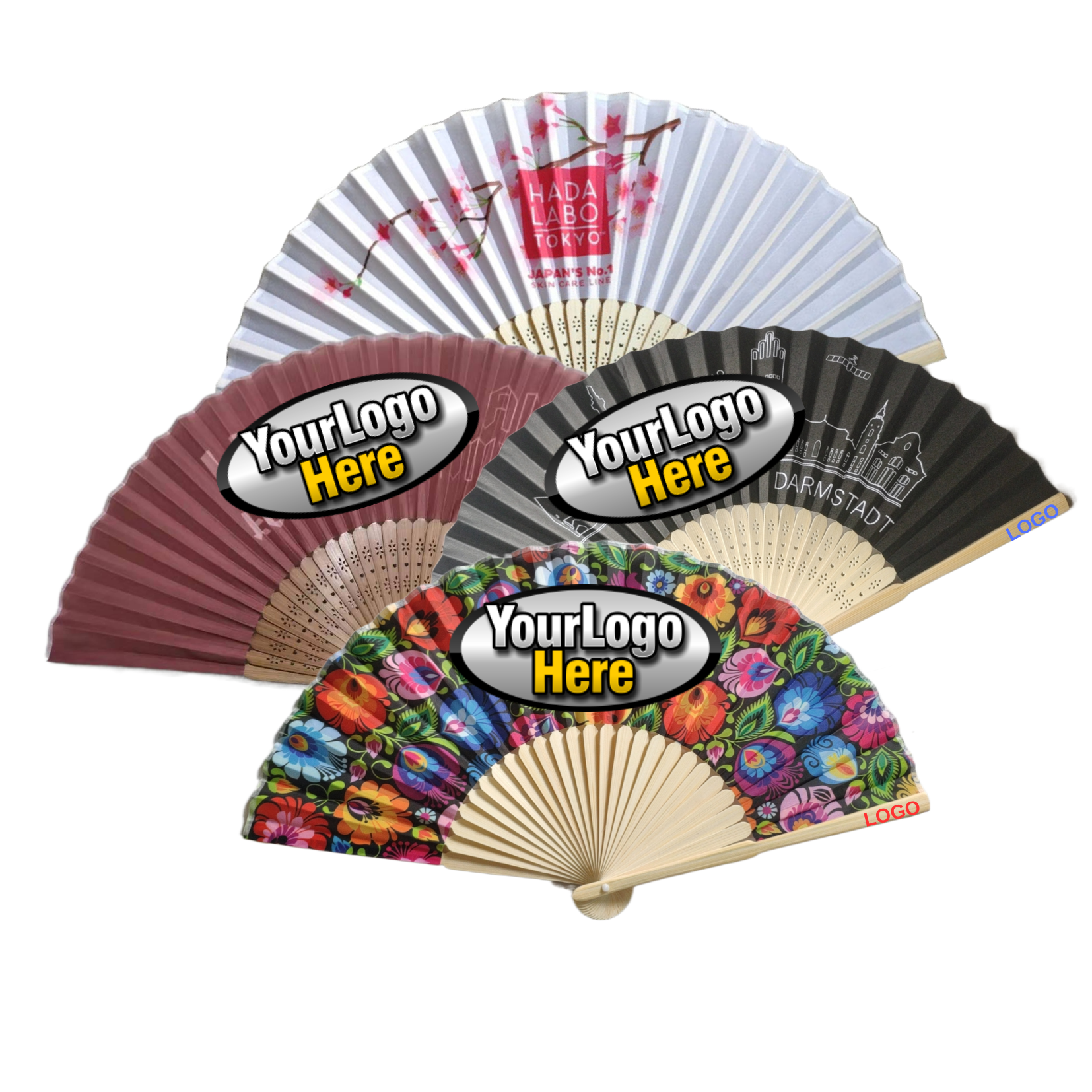 [I Am Your Fans] Customized Brand Promotional Gift Portable Printed Folding Logo Bamboo Custom Fabric Fan Hand Fans For Women