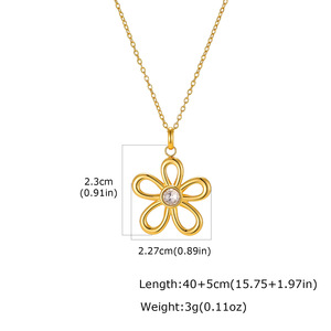 Collar con Colgante de Flor en Acero Inoxidable Chapado en Oro Estilo París Retro con Circonitas, Regalo de Cumpleaños Elegante y Chic para Damas - Product Image 6