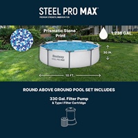 Piscine hors sol Pro MAX 10' x 30" en PVC, modèle Newborn Circle Fast Set, avec filtre à cartouche de type I, couleur grise