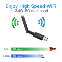 Controlador gratuito 600Mbps USB WiFi BT Adaptador 2 en 1 combo Dongle Banda dual 2,4 GHz y 5GHz LAN inalámbrica con receptor de antena