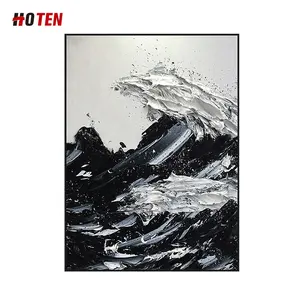 Pure hand-painted abstract black and white spray oil painting modern minimalist seascape decorative painting