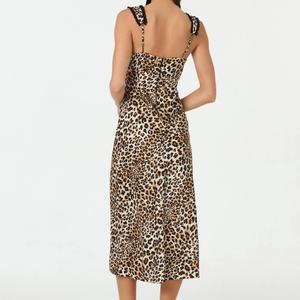 Robe décontractée sans manches à imprimé léopard pour femmes coupe ajustée mousseline de soie respirante légère taille naturelle longueur midi dentelle tissée numérique - Product Image 3