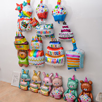 Ballon en aluminium pour gâteau d'anniversaire, motif ours et lapin, bougie à trois couches, grande base mate, décoration de fête pour enfant, fille, princesse