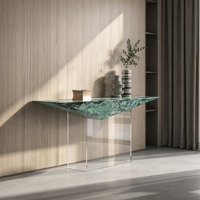 Console d'entrée minimaliste italienne, armoire murale de luxe léger, armoire de porche en marbre naturel vert paon, pieds en acrylique