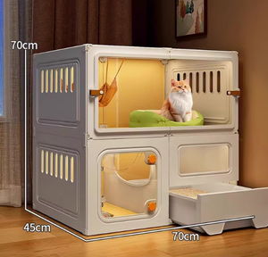 Entegre tuvalet düğmesi ile büyük uzay kapalı katı plastik kedi kafes küçük ev kedi yuva Villa kedi evi Pet mobilya - Product Image 2