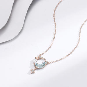 Collana con Ciondolo Trendy in Zircone con Design a Stella e Luna Placcata Argento - Product Image 4