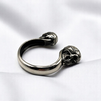 Brazalete Unisex Ajustable de Plata de Ley 925, Chapado en Rodio Negro, Hecho a Mano, con Diseño de Calavera Gótica, Estilo Punk Rock Biker