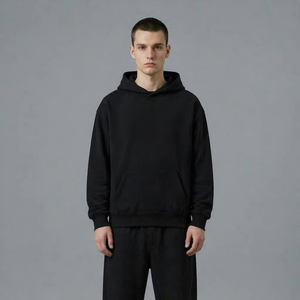 OEM ODM Men's <b>Plain</b> <b>Black</b> 100% Cotton Fleece Pullover <b>Hoodie</b> Long Sleeve Sweatshirt With Kangaroo Pocket Manufacture custom Logo - Product Image 1
