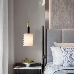 Chinese Style Natural Marble Pendant <b>Light</b> YS006 Round LED Warm <b>Light</b> Bedroom Hotel Restaurant Bar Counter Single Head - Product Image 3