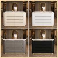 Commode îlot moderne de luxe pour chambre et salon, plateau en marbre, 8 tiroirs, bois massif, émail cuit, design arrondi, entièrement assemblée