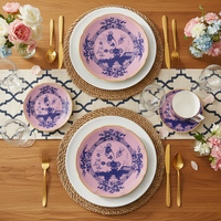 Service de table vintage violet Chinoiserie en porcelaine fine, assiette de présentation florale en céramique, tasse à café et bol en porcelaine pour hôtel