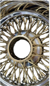 Nuevo Rin <span class=keywords><strong>de</strong></span> Acero <span class=keywords><strong>de</strong></span> 13x7 con Centro Dorado <span class=keywords><strong>de</strong></span> Titanio, 72 Radios Cruzados Invertidos y 2 Barras con Spinner Desmontable - Product Image 6