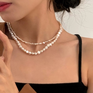 Collar de Perlas Barrocas Ovaladas de Agua Dulce de 4MM con Cuentas de Perlas Genuinas Naturales Planas y Redondas de Forma <span class=keywords><strong>Irregular</strong></span> - Product Image 4