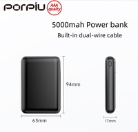 Ultradünne Mini-Zweileiter-Li-Polymer-Powerbank PD22.5W mit schnellem Laden und Kabel, kompakt, tragbar, 5000mAh für unterwegs